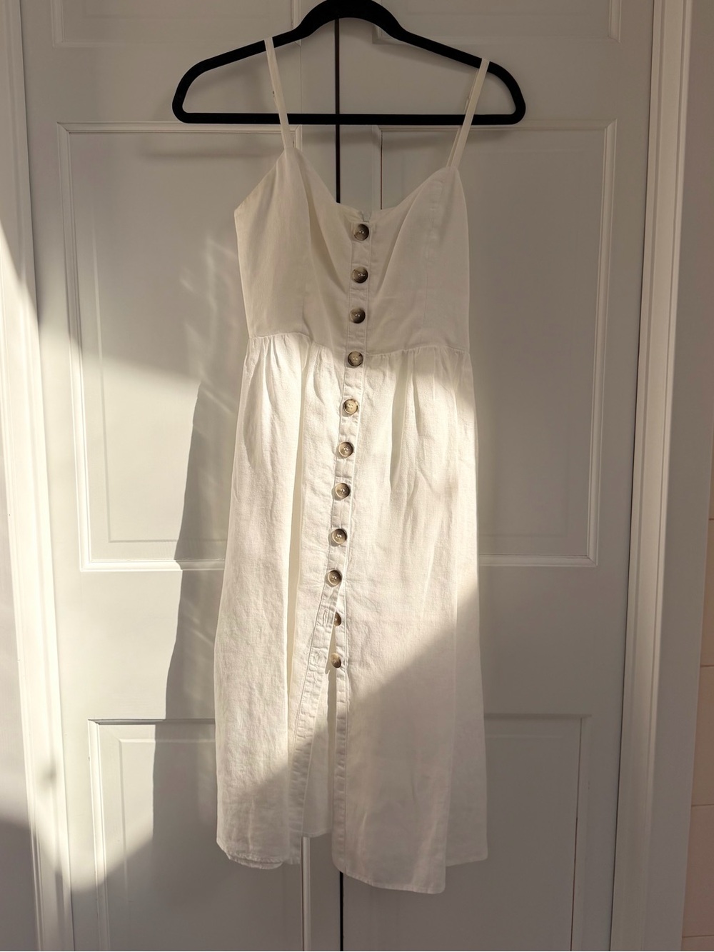 Reformation White Linen Button-Front Midi Dress